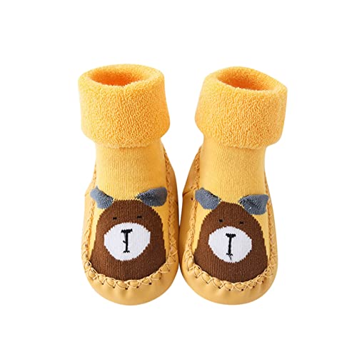 Lykmera Children Toddler Shoes Boys Girls Floor Sports Shoes Flat Bottom Non Slip Warm Cartoon Penguin Bear Pattern Shoes (Yellow, 6-12 Months)