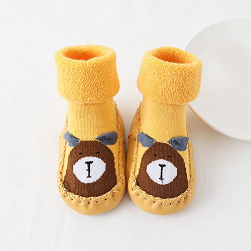 Lykmera Children Toddler Shoes Boys Girls Floor Sports Shoes Flat Bottom Non Slip Warm Cartoon Penguin Bear Pattern Shoes (Yellow, 6-12 Months)