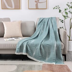 mangata casa boho throw blanket teal for couch sofa and bed -lightweight super soft woven blanket with tassel-decorative cozy spring throws with sunrays pattern for living room(teal 50x67in)