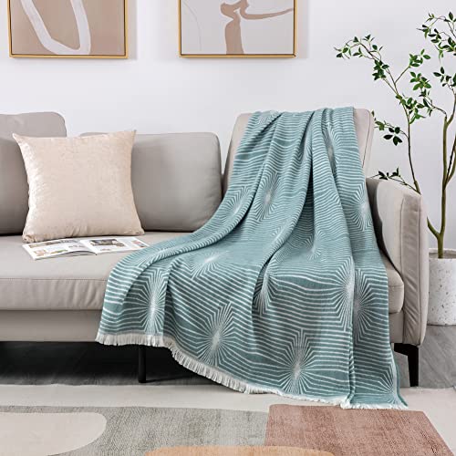 MANGATA CASA Boho Throw Blanket Teal for Couch Sofa and Bed -Lightweight Super Soft Woven Blanket with Tassel-Decorative Cozy Spring Throws with Sunrays Pattern for Living Room(Teal 50x67In)