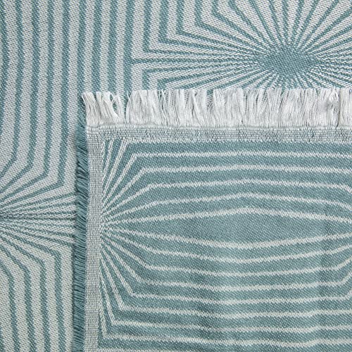 MANGATA CASA Boho Throw Blanket Teal for Couch Sofa and Bed -Lightweight Super Soft Woven Blanket with Tassel-Decorative Cozy Spring Throws with Sunrays Pattern for Living Room(Teal 50x67In)