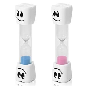 teacherfav 2 minute toothbrush sand timer for kids -set of 2 small blue and pink smiley hour glass (2 minute smily tooth-2 pack)