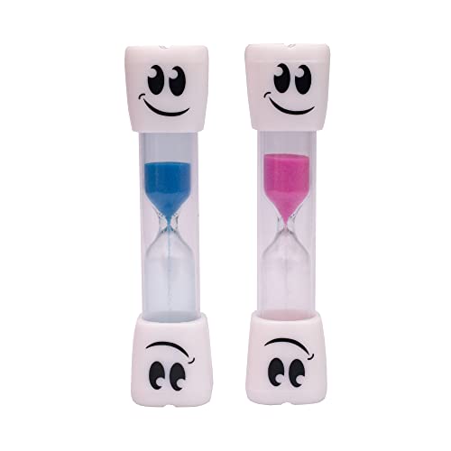 TeacherFav 2 Minute Toothbrush Sand Timer for Kids -Set of 2 Small Blue and Pink Smiley Hour Glass (2 Minute Smily Tooth-2 Pack)