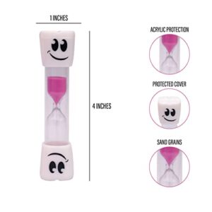 TeacherFav 2 Minute Toothbrush Sand Timer for Kids -Set of 2 Small Blue and Pink Smiley Hour Glass (2 Minute Smily Tooth-2 Pack)