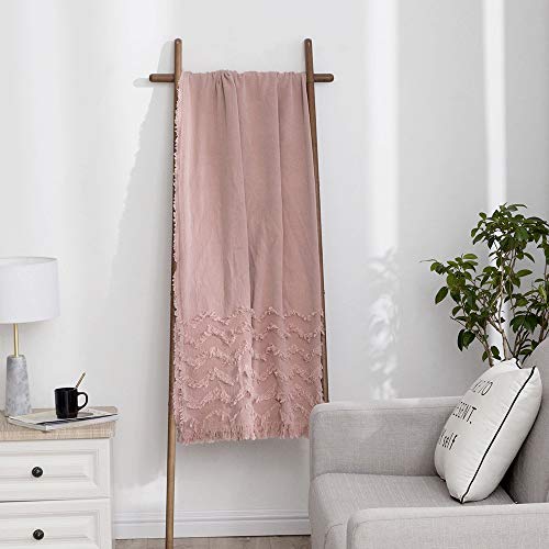 Simple&Opulence 100% Cotton Throw Blanket for Bed, Couch, Tufted Zigzag Knit Woven Boho Blanket with Tassels Soft Lightweight Breathable Cozy Blanket Farmhouse Decoration for All-Season (Dusty Rose)