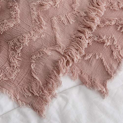 Simple&Opulence 100% Cotton Throw Blanket for Bed, Couch, Tufted Zigzag Knit Woven Boho Blanket with Tassels Soft Lightweight Breathable Cozy Blanket Farmhouse Decoration for All-Season (Dusty Rose)