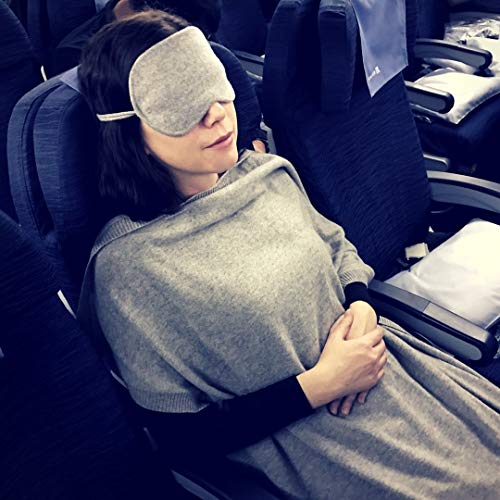 Jet&Bo 100% Pure Cashmere Travel Set: Blanket, Eye Mask, Socks, Carry/Pillow Case Gray