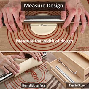 Adjustable Rolling Pin with Thickness Rings for Baking -Non Stick Stainless Steel Dough Roller Pin with Bands for Cookie,Wood,Wooden and Bread (Grey, 17.5'')