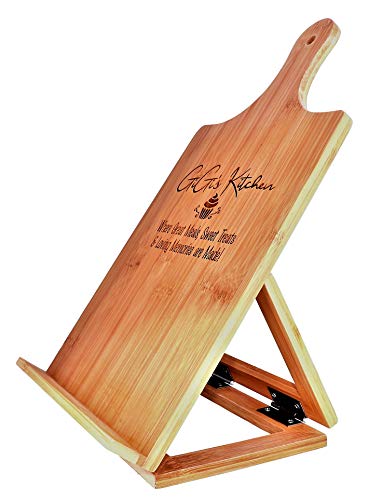 Gigi Gift Cookbook Stand Recipe Holder - Custom Engraved Bamboo Cutting Board Foldable Chef Easel Metal Hinge Kickstand iPad Tablet Compatible Christmas Birthday Mother Day Kitchen Decor (7.25x13.5)