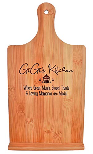 Gigi Gift Cookbook Stand Recipe Holder - Custom Engraved Bamboo Cutting Board Foldable Chef Easel Metal Hinge Kickstand iPad Tablet Compatible Christmas Birthday Mother Day Kitchen Decor (7.25x13.5)