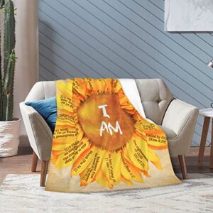 BOOPBEEP Christian Gifts Inspirational Blanket with Bible Verse Prayers Spiritual Religious Gift for Women Birthday Christian Gift for Mom Wife Healing Throw Blanket (Sunflower-Yellow, 50"x60")