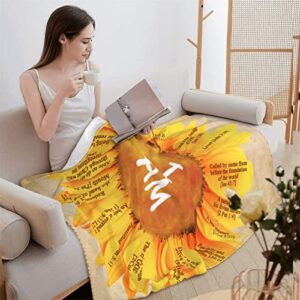 BOOPBEEP Christian Gifts Inspirational Blanket with Bible Verse Prayers Spiritual Religious Gift for Women Birthday Christian Gift for Mom Wife Healing Throw Blanket (Sunflower-Yellow, 50"x60")