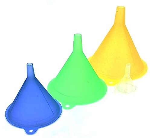 Funnels Variety Set of 5 Mini, Small to Larg Plastic Funnel for Kitchen Liquid Spices Powder Cosmetic Lotion Essential Oils