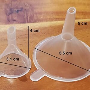 Funnels Variety Set of 5 Mini, Small to Larg Plastic Funnel for Kitchen Liquid Spices Powder Cosmetic Lotion Essential Oils