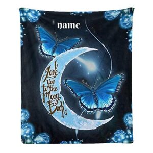 cuxweot custom blanket with name text personalized i love you to the moon and back soft fleece throw blanket for gifts (50 x 60 inches)