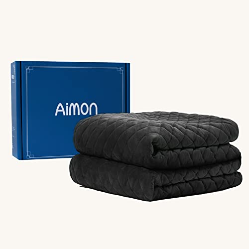 Aimon Weighted Blanket, Oeko-Tex Certified Cotton Material and Bamboo Cooling Weighted Blanket, 2 in 1 with Removable Cover, Dark Grey(60''*80'', 20Lb)