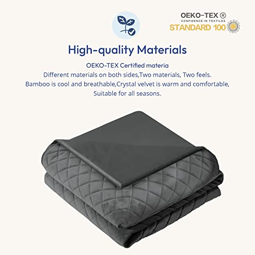 Aimon Weighted Blanket, Oeko-Tex Certified Cotton Material and Bamboo Cooling Weighted Blanket, 2 in 1 with Removable Cover, Dark Grey(60''*80'', 20Lb)