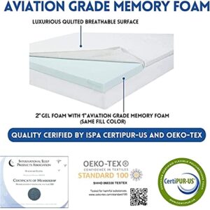 3 Inch Cool Gel Memory Foam Mattress Topper Queen Size Bed,Removable Soft Cover, Comfort Body Support & Pressure Relief,10 Year Warranty