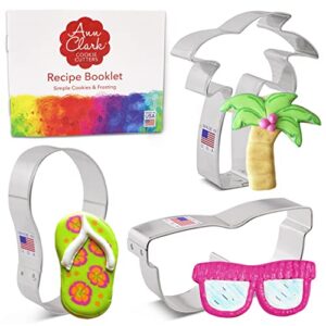 summer beach cookie cutter 3-pc set made in usa by ann clark, flip flop, sunglasses, palm tree