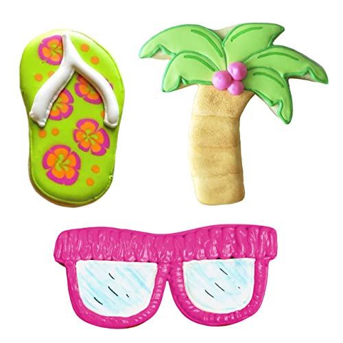 Summer Beach Cookie Cutter 3-Pc Set Made in USA by Ann Clark, Flip Flop, Sunglasses, Palm Tree