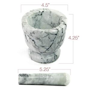 Marble Mortar and Pestle Set - Beautiful Polished White and Grey Veined Marble Mortar and Pestle Set with Garlic Peeler and Anti Scratch, Anti Skid Protective Pad