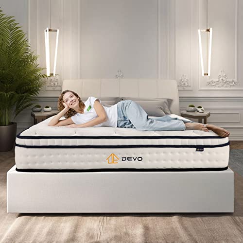 Devo Full Mattress,10 Inch Medium Firm Feel Hybrid Mattress in a Box, Memory Foam & Individually Wrapped Pocket Coils Innerspring Hybrid Mattress with Motion Isolation and Pressure Relief, CertiPUR-US