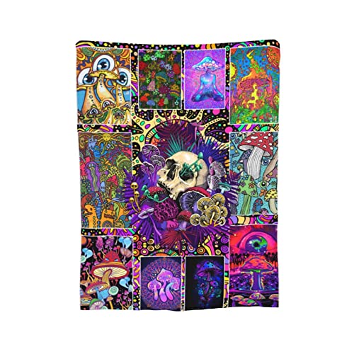 Mushroom Blanket Colorful Ultra-Soft Fuzzy Lightweight Flannel Skull Throw Blankets for Couch Bed Sofa All Season Warm Cozy Camping Picnic Suit for Kids Adults 80''x60''