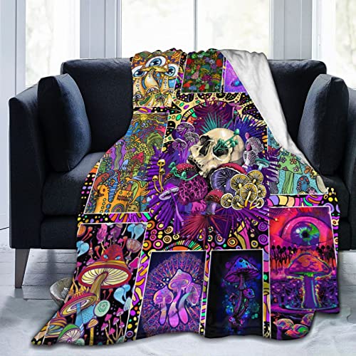 Mushroom Blanket Colorful Ultra-Soft Fuzzy Lightweight Flannel Skull Throw Blankets for Couch Bed Sofa All Season Warm Cozy Camping Picnic Suit for Kids Adults 80''x60''