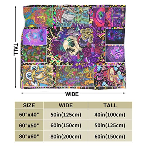 Mushroom Blanket Colorful Ultra-Soft Fuzzy Lightweight Flannel Skull Throw Blankets for Couch Bed Sofa All Season Warm Cozy Camping Picnic Suit for Kids Adults 80''x60''