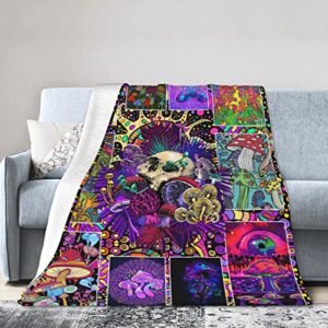Mushroom Blanket Colorful Ultra-Soft Fuzzy Lightweight Flannel Skull Throw Blankets for Couch Bed Sofa All Season Warm Cozy Camping Picnic Suit for Kids Adults 80''x60''