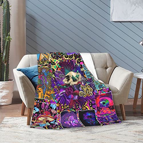 Mushroom Blanket Colorful Ultra-Soft Fuzzy Lightweight Flannel Skull Throw Blankets for Couch Bed Sofa All Season Warm Cozy Camping Picnic Suit for Kids Adults 80''x60''