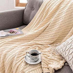 cable knit throw blankets for couch sofa and bed, soft cozy cotton knitted blanket lightweight decorative blankets home decor knit throw blankets for women gift 50 x 70 inches
