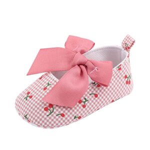 lykmera infant toddler girls walking shoes sole bow plaid fruit print toddler shoes walking shoes princess shoes for girls (pink, 3-6months)