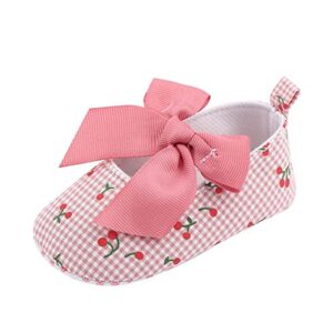 Lykmera Infant Toddler Girls Walking Shoes Sole Bow Plaid Fruit Print Toddler Shoes Walking Shoes Princess Shoes for Girls (Pink, 3-6Months)