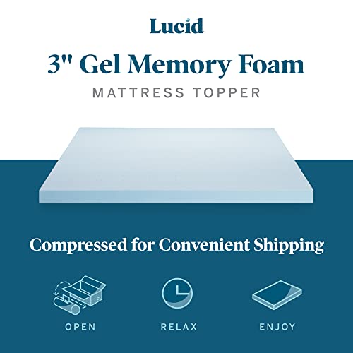 Lucid 3 Inch Mattress Topper Queen - Gel Infused Memory Foam – Memory Foam Mattress Topper Queen – Ventilated Design – CertiPur Certified