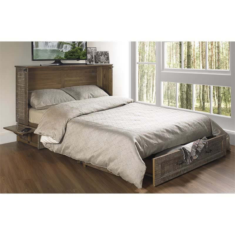 Night & Day Furniture Poppy White Bark with Mattress Murphy Cabinet Bed Queen