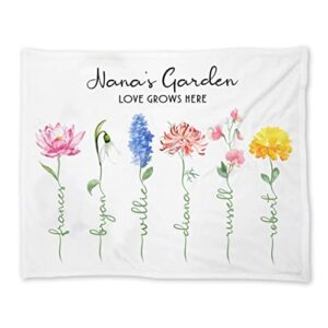 Evert Personalized Grandma's Garden Blanket Custom Birth Month Flower Blanket Christmas Mother's Day Birthday Gift for Grandma Grandmother Mom Mother Blanket Fleece Sherpa Blanket