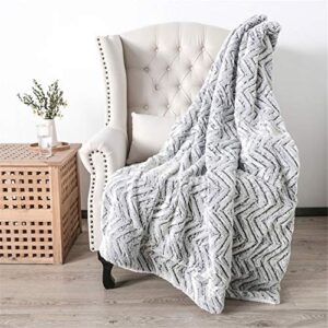 grey striped throw blanket super soft warm faux fur with white sherpa back blanket, faux fur sherpa reversible double sided fuzzy faux fur throw blanket silky soft throw machine washable(50x60)