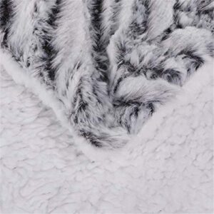 Grey Striped Throw Blanket Super Soft Warm Faux Fur with White Sherpa Back Blanket, Faux Fur Sherpa Reversible Double Sided Fuzzy Faux Fur Throw Blanket Silky Soft Throw Machine Washable(50X60)