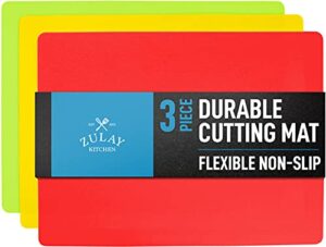 zulay extra thick flexible cutting board mats for kitchen - 100% non slip textured bottom grip prevents slipping on most countertops - color coordinated plastic cutting boards set of 3 (rectangular)