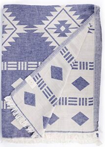 bersuse 100% cotton belize xl throw blanket turkish towel - 75x90 inches, dark blue