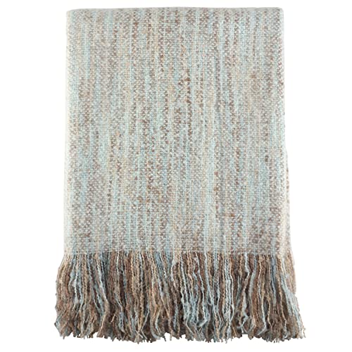 SARO LIFESTYLE Fringe Hem Faux Mohair Lightweight Throw Blanket, Aqua, 50"x60"