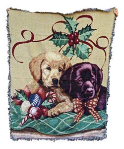 labrador retriever dog throw blanket - tache adorable puppy's first christmas holiday animal lover gift decorative woven tapestry dog throw blanket, 50" x 60"