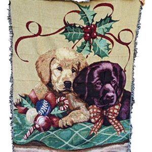 Labrador Retriever Dog Throw Blanket - Tache Adorable Puppy's First Christmas Holiday Animal Lover Gift Decorative Woven Tapestry Dog Throw Blanket, 50" x 60"