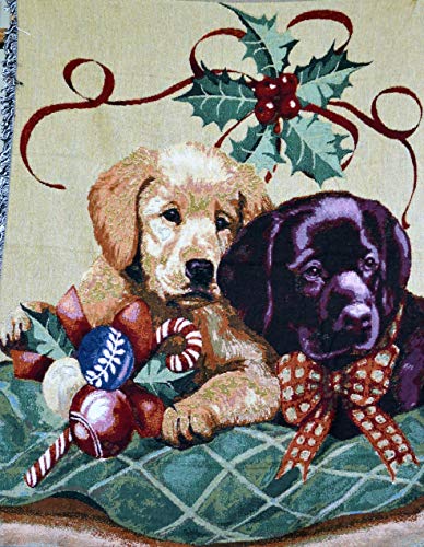 Labrador Retriever Dog Throw Blanket - Tache Adorable Puppy's First Christmas Holiday Animal Lover Gift Decorative Woven Tapestry Dog Throw Blanket, 50" x 60"
