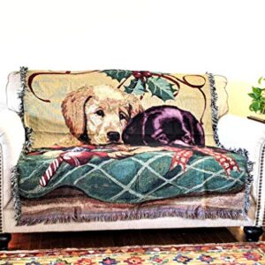 Labrador Retriever Dog Throw Blanket - Tache Adorable Puppy's First Christmas Holiday Animal Lover Gift Decorative Woven Tapestry Dog Throw Blanket, 50" x 60"