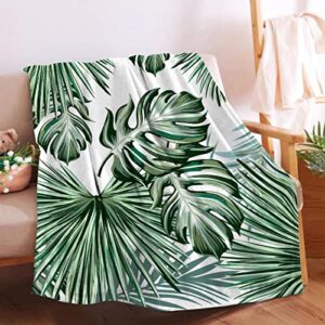 softerhug blanket monstera deliciosa palms tropical plants soft cozy throw lightweight microplush blankets for couch bed sofa all season warm-80"x60" queen for women men