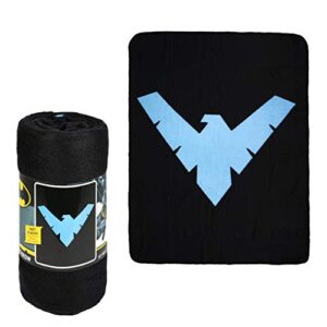 jpi batman nightwing fleece throw blanket - batman logo - black & sky blue - officially licensed by dc comics - special edition - super soft & thick - fleece throw 50" x 60" - 100% polyester