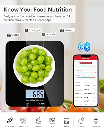 FITINDEX Food Scale for Weight Loss, Kitchen Scale for Food Ounces and Grams, Digital Smart Food Nutrition Scales, Cooking Coffee Scale with Smartphone APP for Baking, Calorie, 11lb/5kg