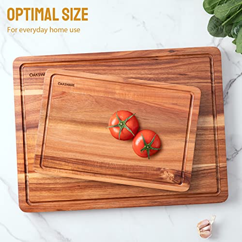 OAKSWARE Cutting Boards, 17x13 Large Acacia Wooden Cutting Board for Kitchen, Edge Grain Reversible Wood Chopping Board with Juice Groove and Handles, Pre-Oiled Carving Tray for Meat & Cheese